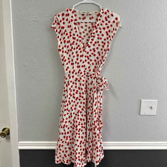 Diane Von Furstenberg Goldie Dandelion Red Floral Wrap Dress Size 2 Viscose - Picture 6 of 7